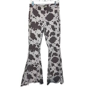 Rock Roll Cow Print Bell Bottom Jeans Flare Western Y2K Denim 29x34‎